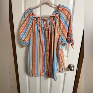 Cato womens colorful stripe linen top sz XL